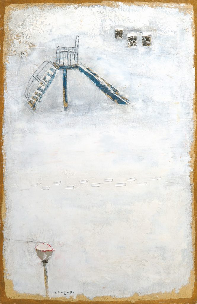 《公園雪》　1971年　油彩、方解末、カンヴァス　島川美術館蔵